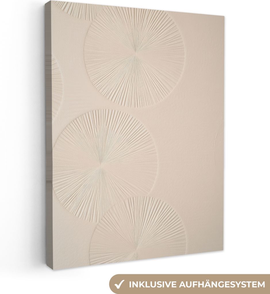 Leinwand Bilder 60x80 cm - Japandi - Kreise - Beige, Bild Modern, Wanddeko, Gemälde