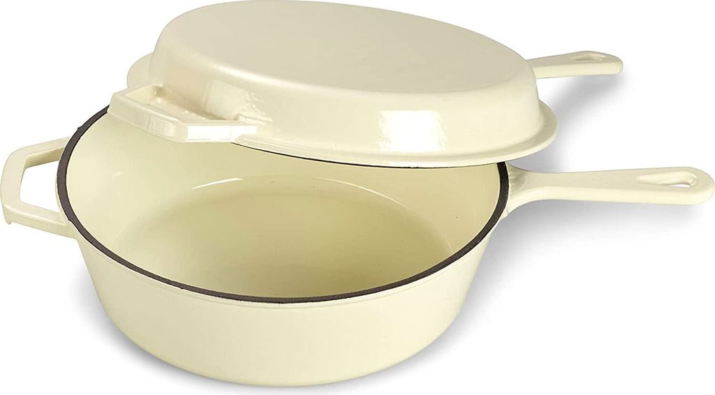 Echtwerk Schmortopf Grillpfanne 2-in-1 Set, Gusseisen Bräter mit Deckel, Gusseisentopf mit Emaille-Beschichtung BBQ Induktion Grau, 2,5 L, Farbe:C...