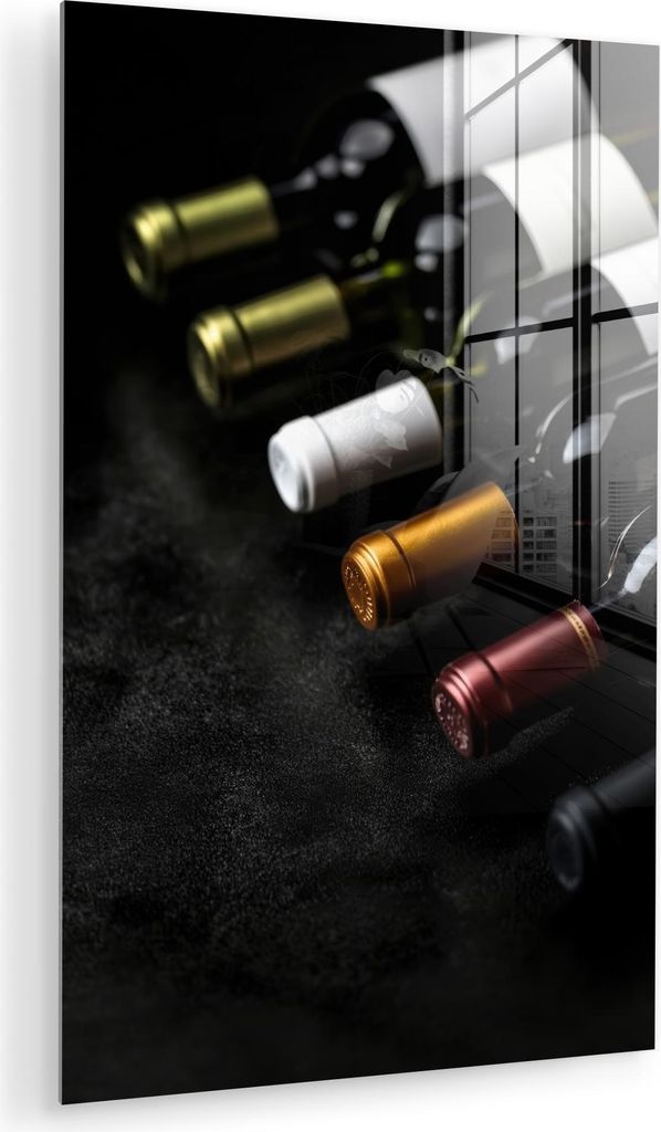 MuchoWow Glasbilder - Bilder auf Wandbild - Foto auf Glas Wein - Flaschen - Vielfalt - Geschmacksrichtungen 40x60 cm Wanddekoration aus Glas - Acry...