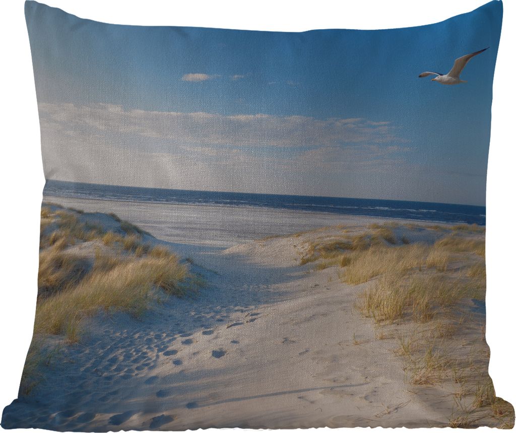 MuchoWow Outdoor Kissen - Düne - Möwe - Strand - Meer - Sonne - 45x45 cm - Wetterfest - Lounge Kissen - Fotokissen - Dekoratives Kissen