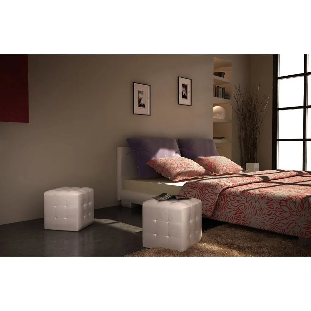 Table de chevet Pouf blanc lot de 2 pour petits espaces et décoration