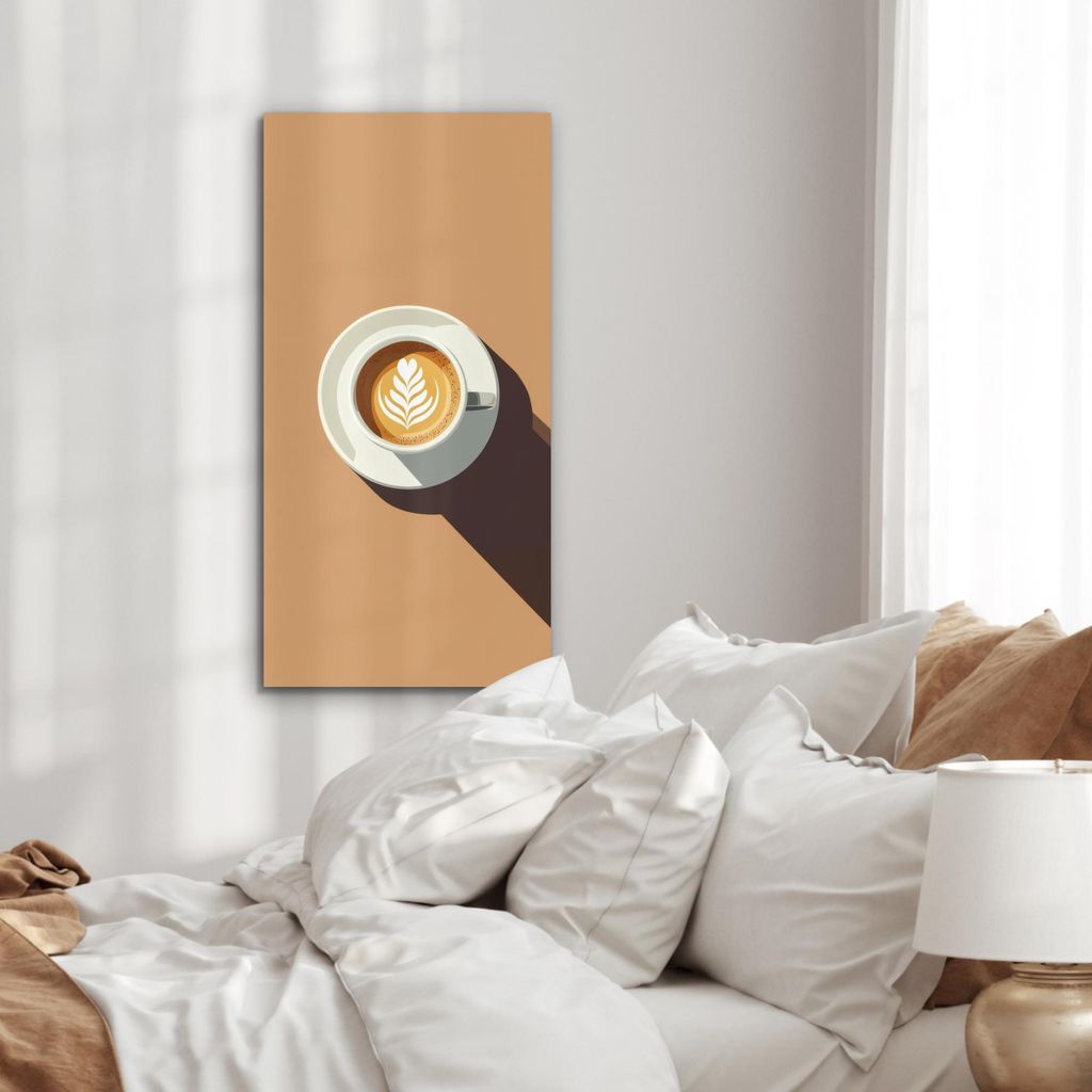 MuchoWow Wanddekoration Metall Metallbild Wandkunst 40x80 cm Cappuccino - Tasse - Untertasse - Minimalistisch MuchoWow Aluminium Gemälde - Wanddek...