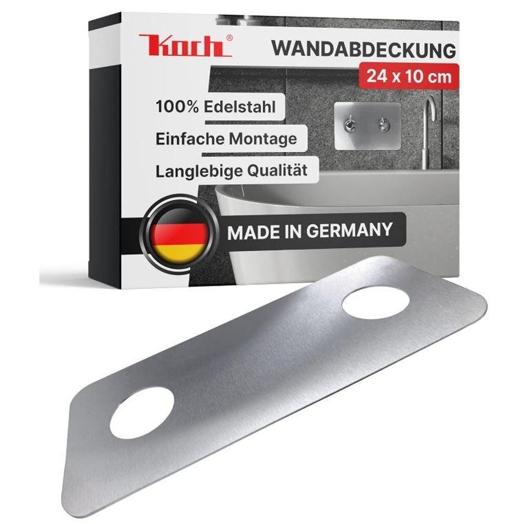KOCH #107 HYGIENISCHE EDELSTAHL WANDABDECKUNG 24 x 10cm für Armatur DUSCHE + BAD