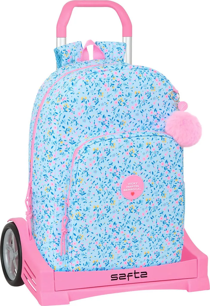 Sac à dos trolley ergonomique Paraíso Bleu et Rose avec roues silencieuses