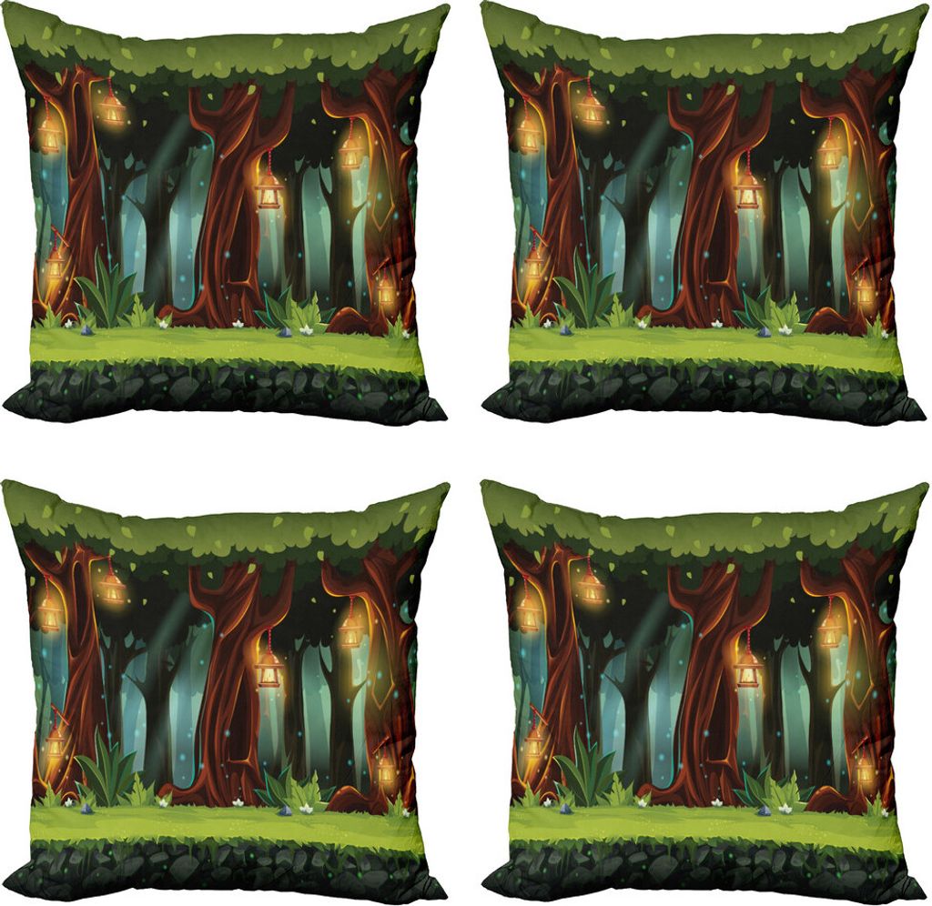ABAKUHAUS Märchen Kissenbezug Set (4 Stück), mystischer Wald, Moderner Doppelseitiger Digitaldruck, 45 cm x 45 cm, Mehrfarbig