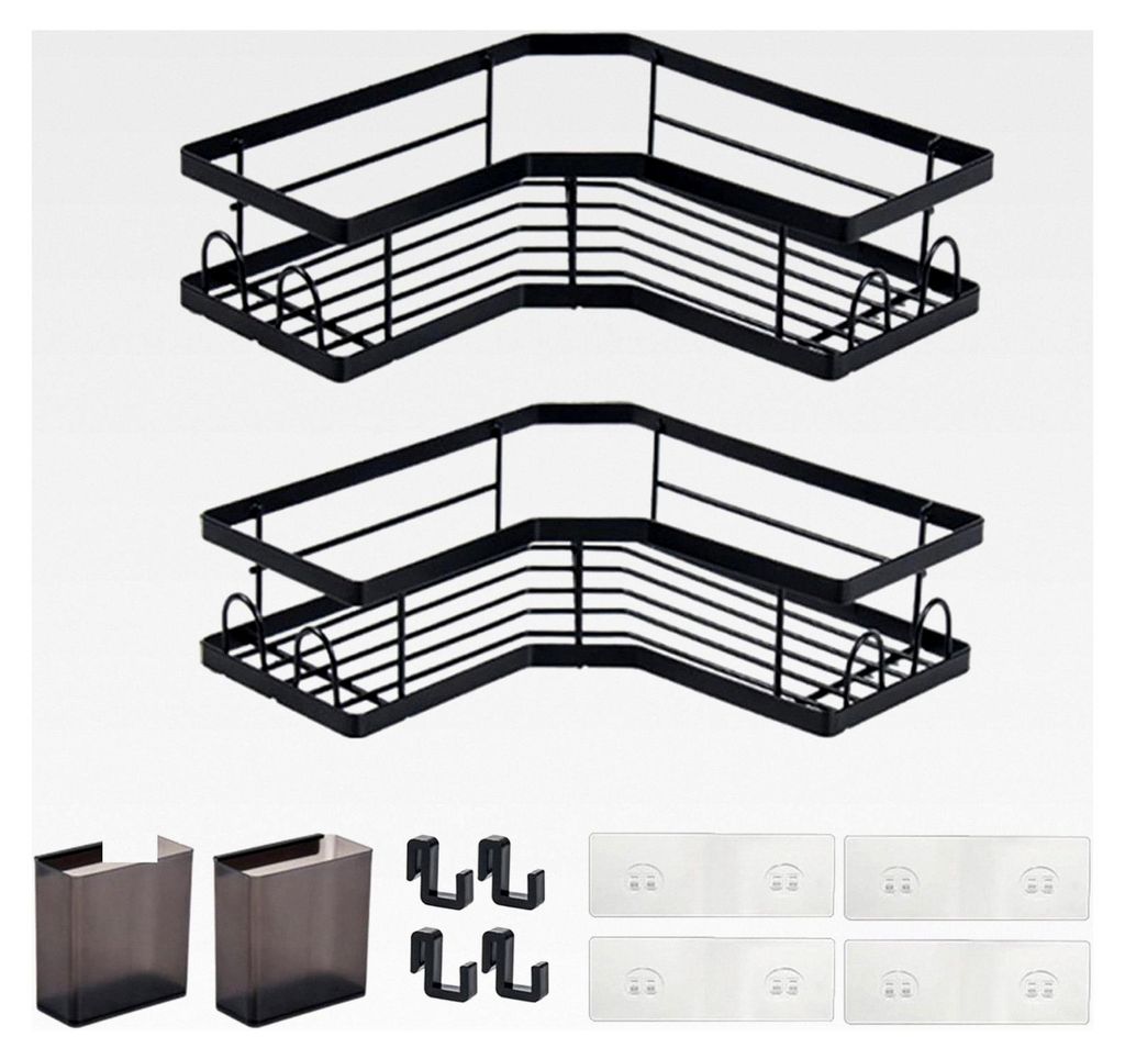 Duschablage ohne Bohren, Badezimmer Organizer, Dusch Shampoo Halter, hängende Duschablage, Duschkorb im Zweierpack, Schwarz