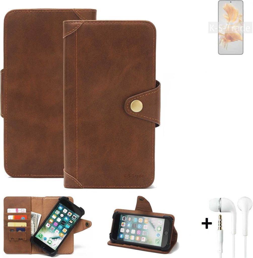 K-S-Trade Handyhülle Schutzhülle kompatibel mit Huawei Mate 50E Walletcase Bookstyle Schutz Case Hülle Wallet Flipcase Cover PolyurethanBraun i...