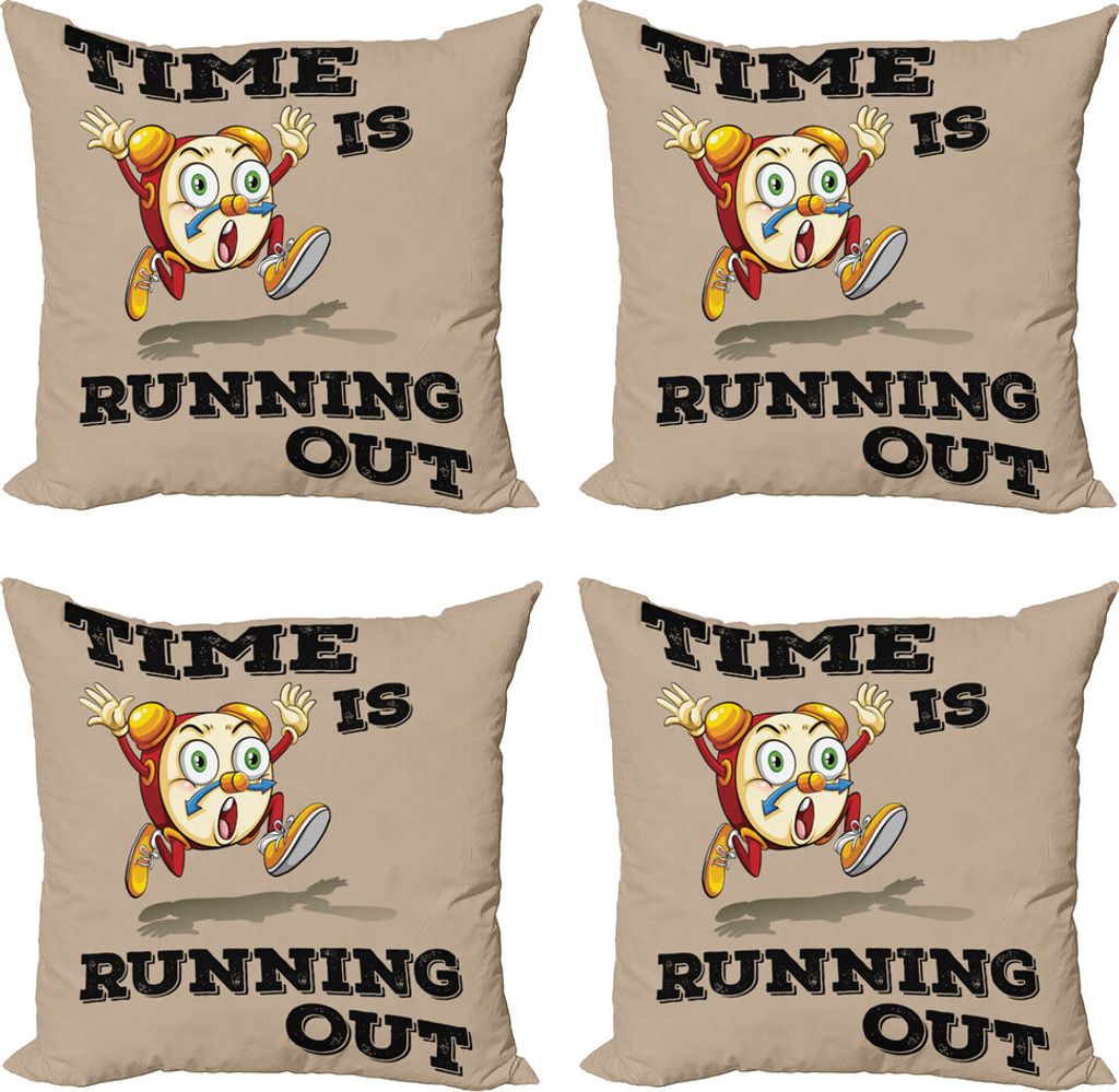 ABAKUHAUS Auszeit Kissenbezug Set (4 Stück), Verrückt Lustige Wecker, Moderner Doppelseitiger Digitaldruck, 60 cm x 60 cm, Mehrfarbig