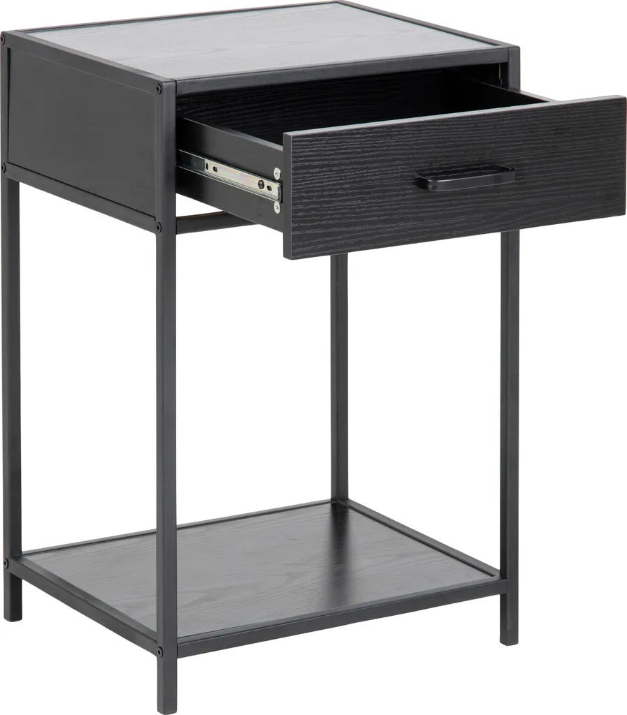Table de chevet Seaford noir avec étagère de rangement structure métal - 3