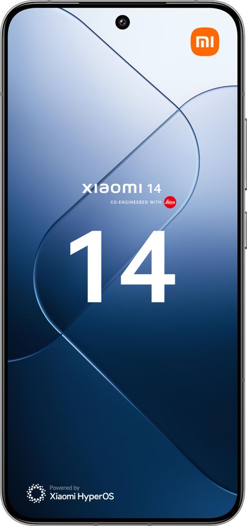 A promotional image for the Xiaomi 14 smartphone, featuring the product name and model number prominently displayed.