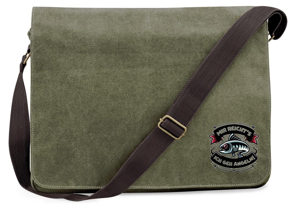 Huuraa Umhängetasche Mir reichts's ich geh angeln Fisch 14 Liter Military Green Canvas Laptoptasche Geschenkidee
