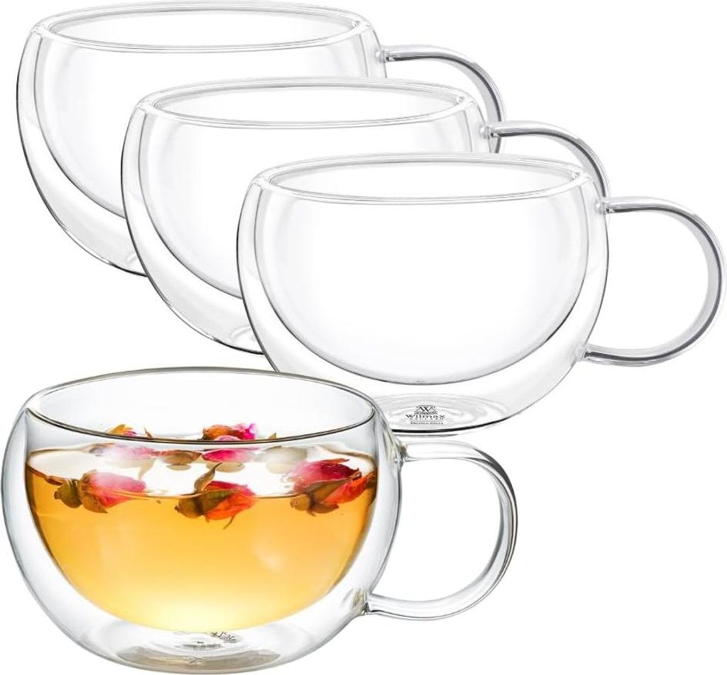 Wilmax | Thermogläser mit Henkel | 4er Set | 250 ml | doppelwandige Kaffeegläser | Latte Macchiato Gläser Set | Cappuccinogläser mit Henkel | T...