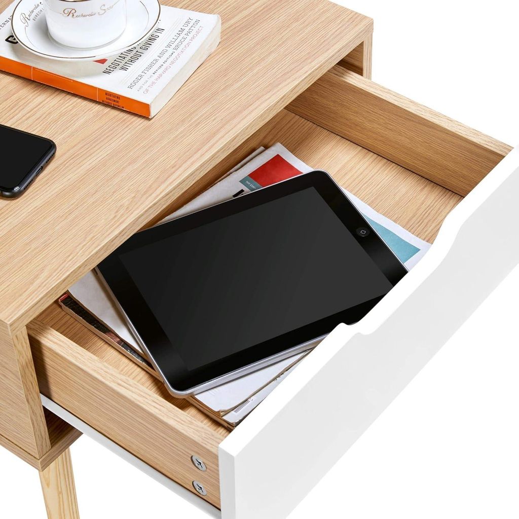 Nachtkastje Set von 2 Beistelltischen mit Schublade, Holzbeinen, Banktisch, Nachttisch, Boxspringbett, Nachttisch für Schlafzimmer/Wohnzimmer, Hel...