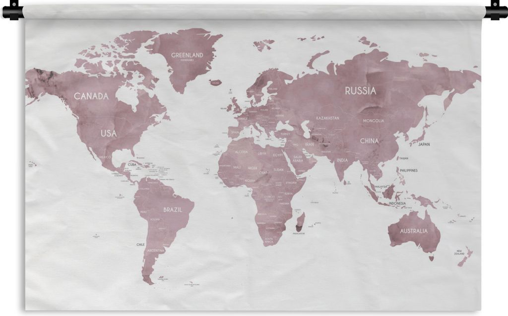 MuchoWow Wandteppich Wandbehang Weltkarte - Lila - Weiß 90x60 cm Tapisserie Dekoration Wandtuch - Wandskulpturen - Bildteppich
