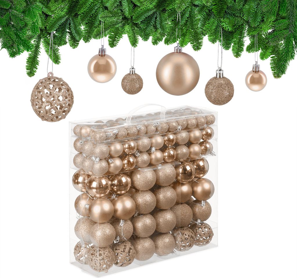 Relaxdays kerstballen, set van 150, glinsterende, matte en Productafbeelding 