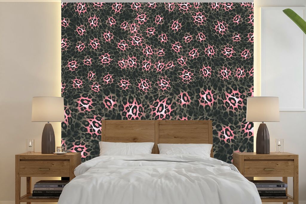 MuchoWow Fototapete für Wohnzimmer oder Schlafzimmer Wandtapete Vinyl Motivtapete Leopard - Muster - Tier - 350x350 cm - Schlafzimmertapete