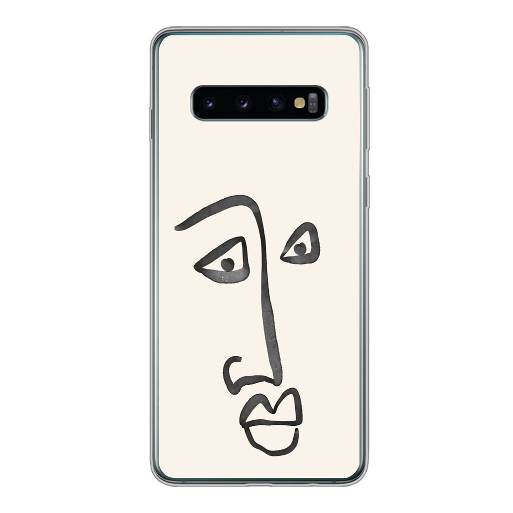 MuchoWow Handyhülle Schutzhülle Hülle für Samsung Galaxy S10 Gesicht - Augen - Strichzeichnung Silikon Softcase Handy Hülle - Handytasche