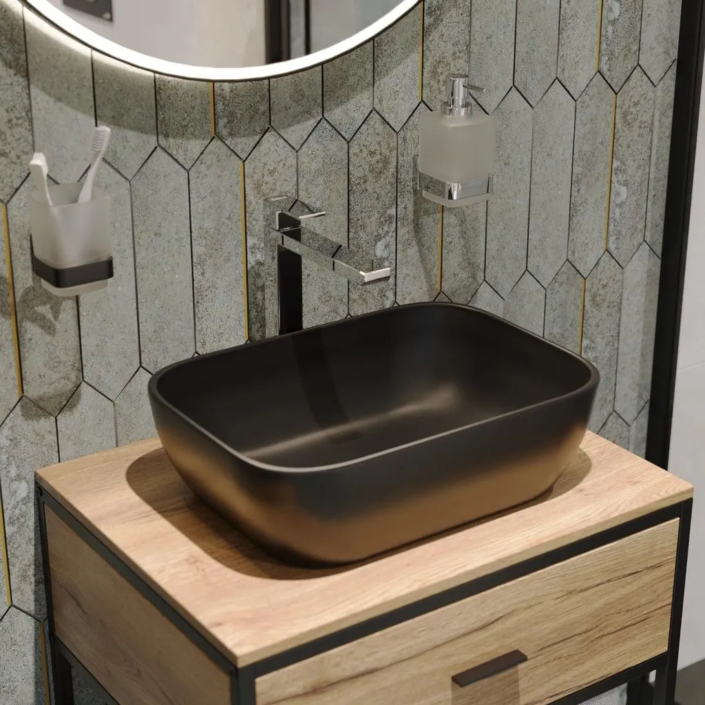 Meuble vasque 60cm Blackframe en Érable brillant, structure noire design