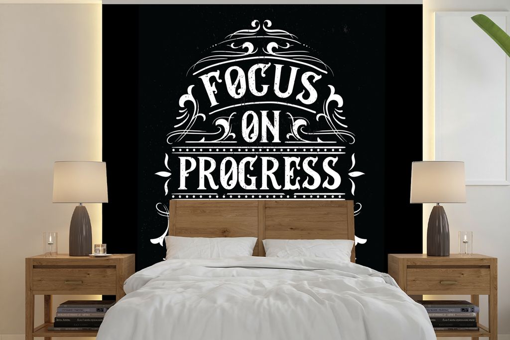 MuchoWow Fototapete für Wohnzimmer oder Schlafzimmer Wandtapete Vinyl Motivtapete Motivation - Briefe - Retro - 260x260 cm - Papiertapeten