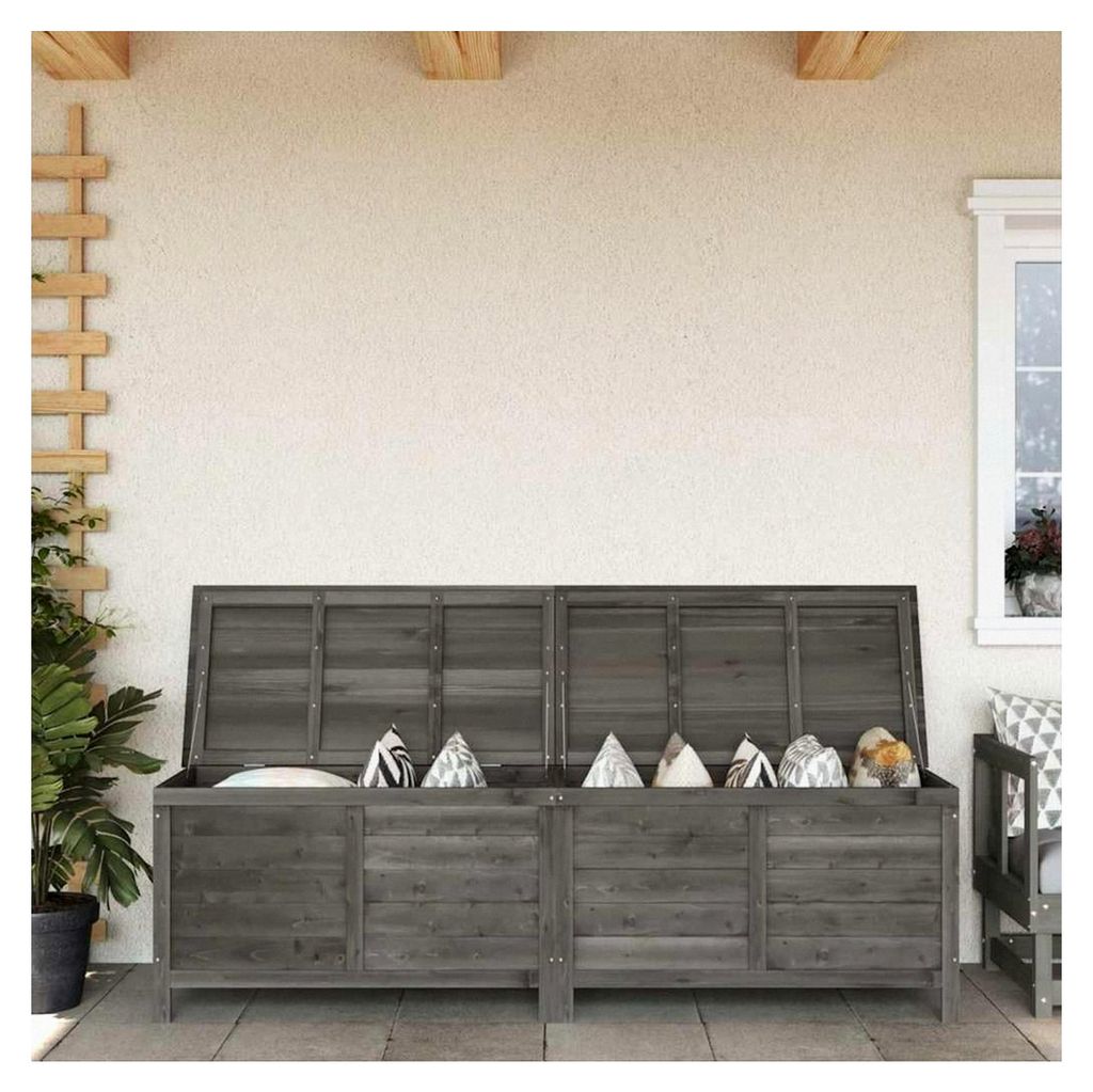 Gartentruhe Anthrazit 198,5x50x56,5 cm aus massivem Tannenholz, Aufbewahrungsbox für Garten, Terrasse, Balkon, Gartengeräte und Poolzubehör