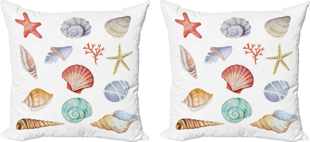 ABAKUHAUS Nautisch Kissenbezug Set (2Stück), Sammlung Verschiedener Art Seashells Scallop Mollusk Sommer Exotische Kreaturen Tiere, 50 x 50 cm, Me...