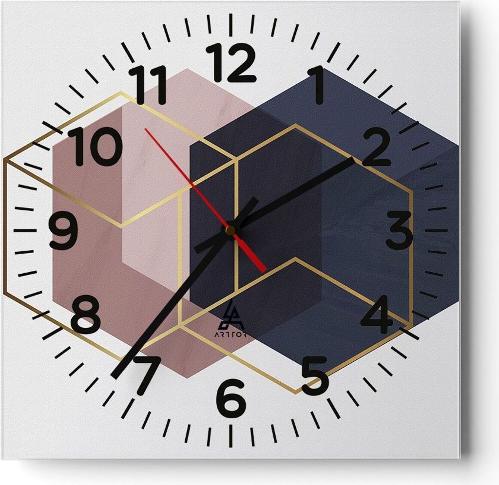 Wanduhr - Quadrat - Glasuhr - Sechsecke Modern Gold - 30x30cm - Schleichendes Uhrwerk - Lautlos - zum Aufhängen bereit - Dekoration Modern - Wandd...