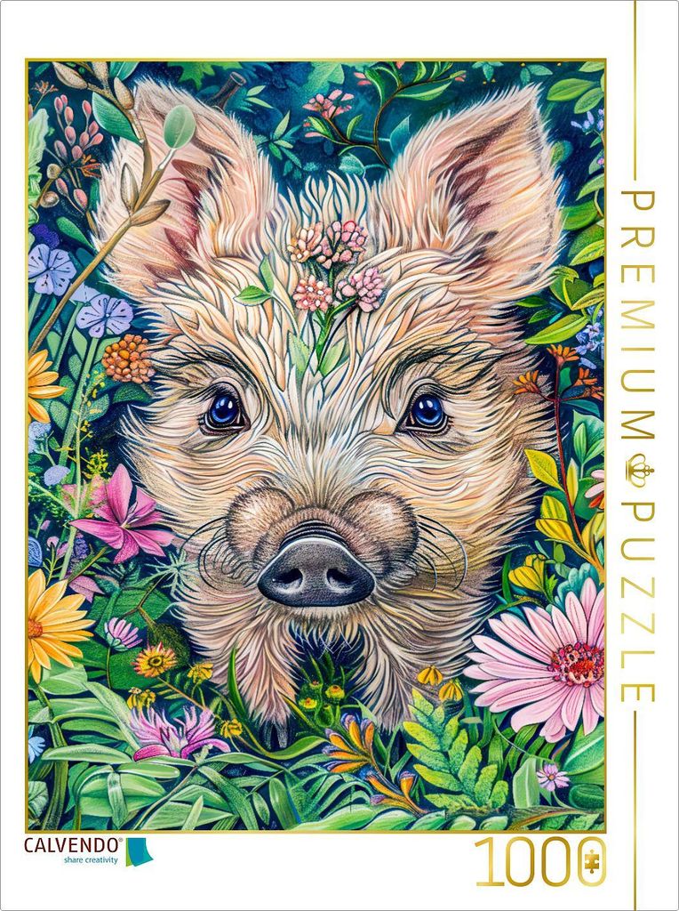 CALVENDO Puzzle Niedliches Wildschwein auf der Wiese | 1000 Teile Lege-Größe 64x48cm Foto-Puzzle für glückliche Stunden