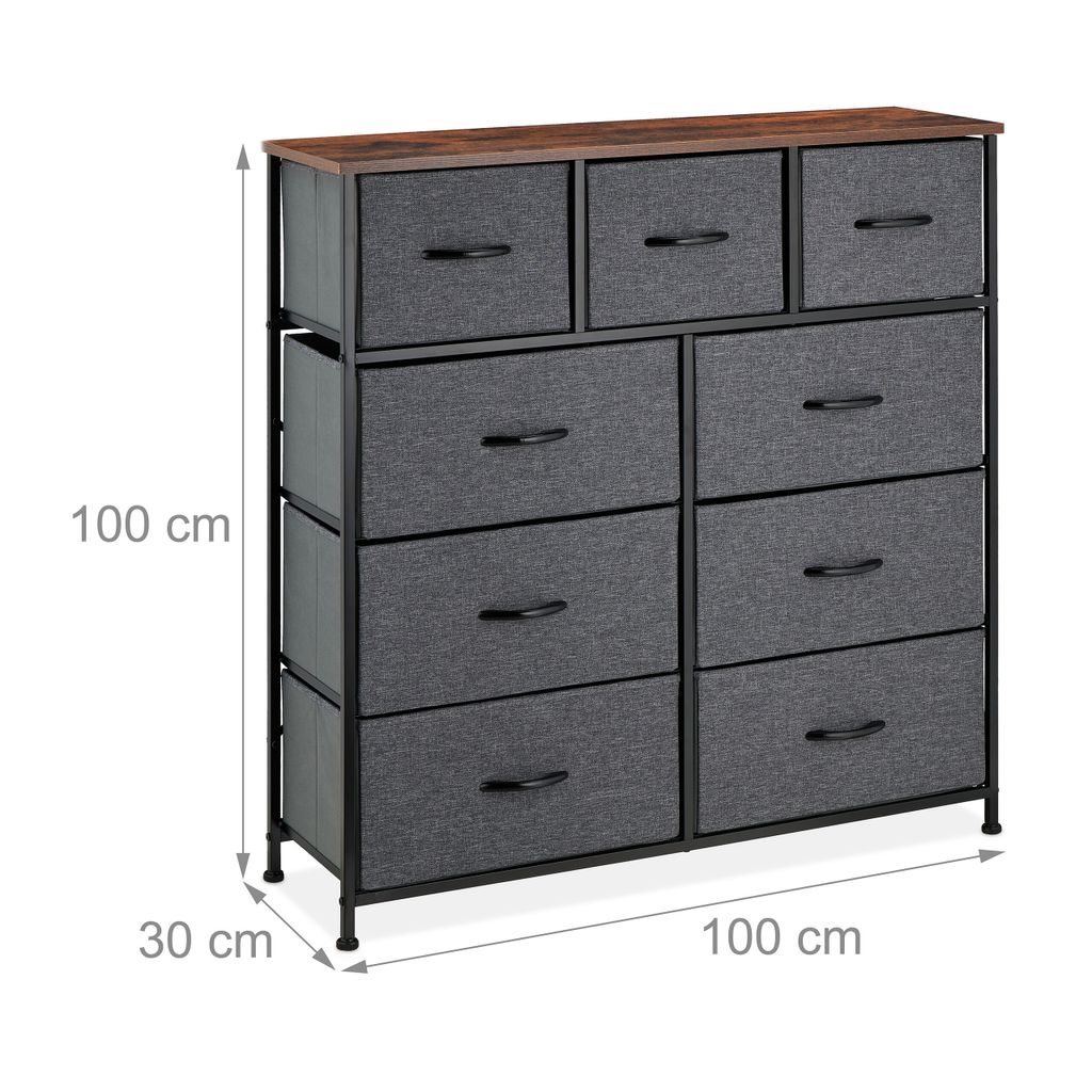 Relaxdays Kommode, HBT 100x100x30 cm, Metall, Holzoptik, 9