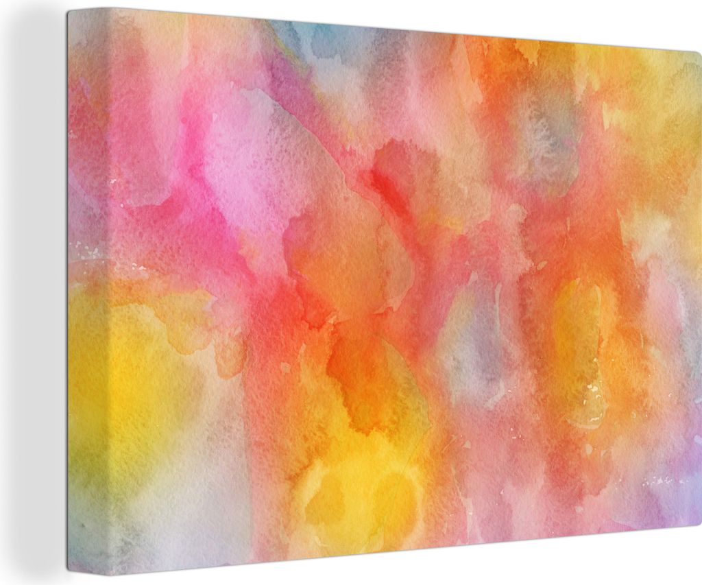 OneMillionCanvasses - Leinwandbilder - 140x90 cm, Aquarell - Rosa - Gelb - Orange, Wandbilder Kunstdruck Wanddekoration - Foto auf Leinwand - Gem...