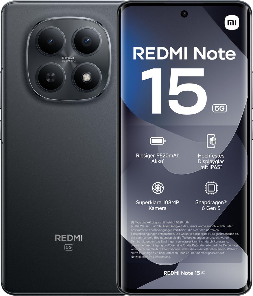 Redmi Note 15 5G 6GB + 128GB Black Smartphone