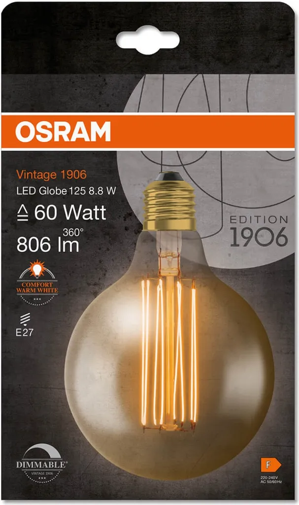 Ampoule LED Globe E27 Vintage Osram 1906 Diamètre 125mm Dorée Chaude