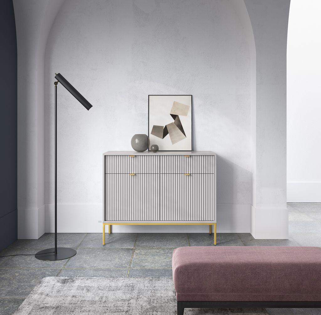 Stilvolle Graue Kommode Mit Goldenem Gestell - 104X39X83 Cm