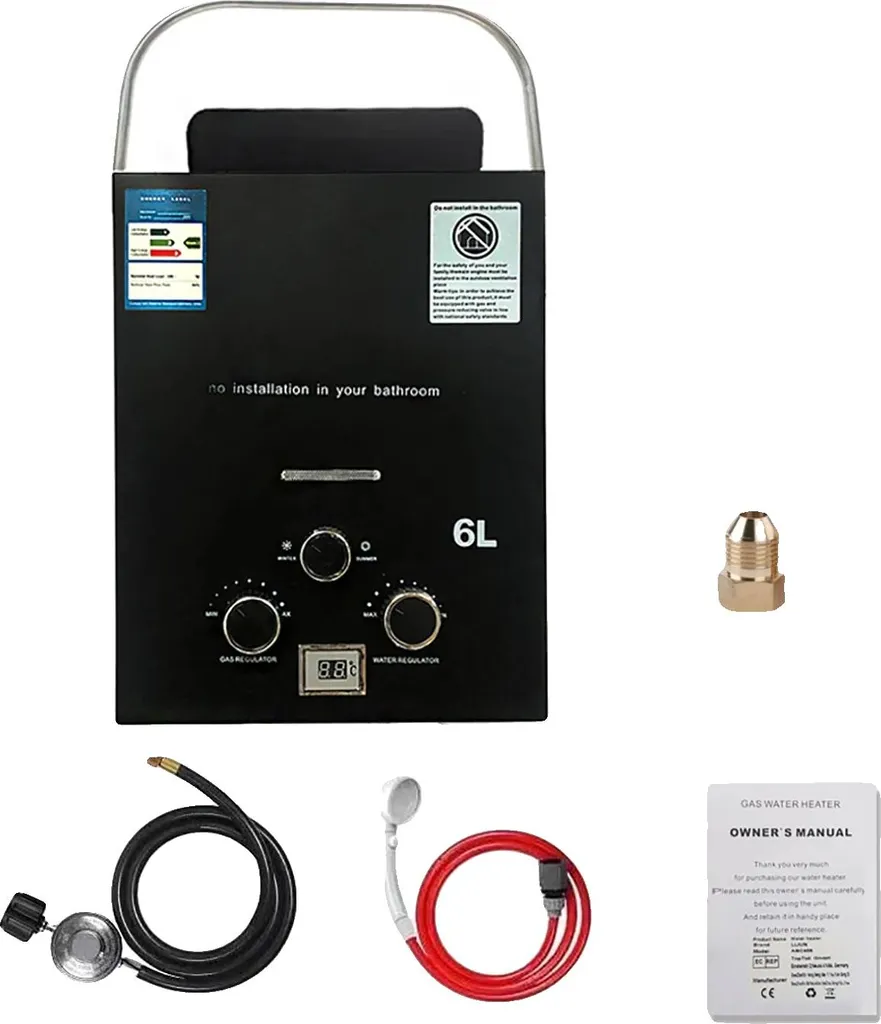 Chauffe-eau gaz pour camping et extérieur 12 kW - Douche portable noire