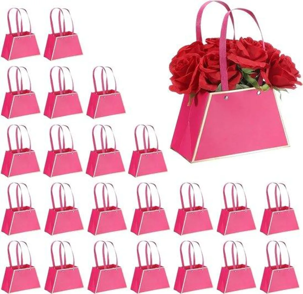 Sacs roses en papier rigide lot de 24 et poignées chaînettes design