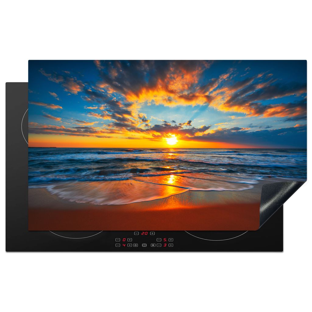 KitchenYeah Herdabdeckplatte Meer - Sonnenuntergang - Strand - Wolken - Orange , 85x52cm, Küche Deko, Glaskeramikkochfeld Herdabdeckung, Abdeckp...