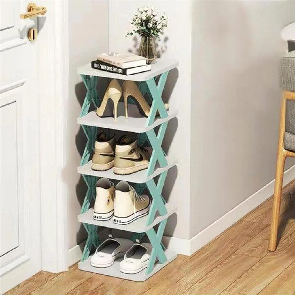 Solution rangement chaussures 10 paires - Étagère bleue 5 étages stable