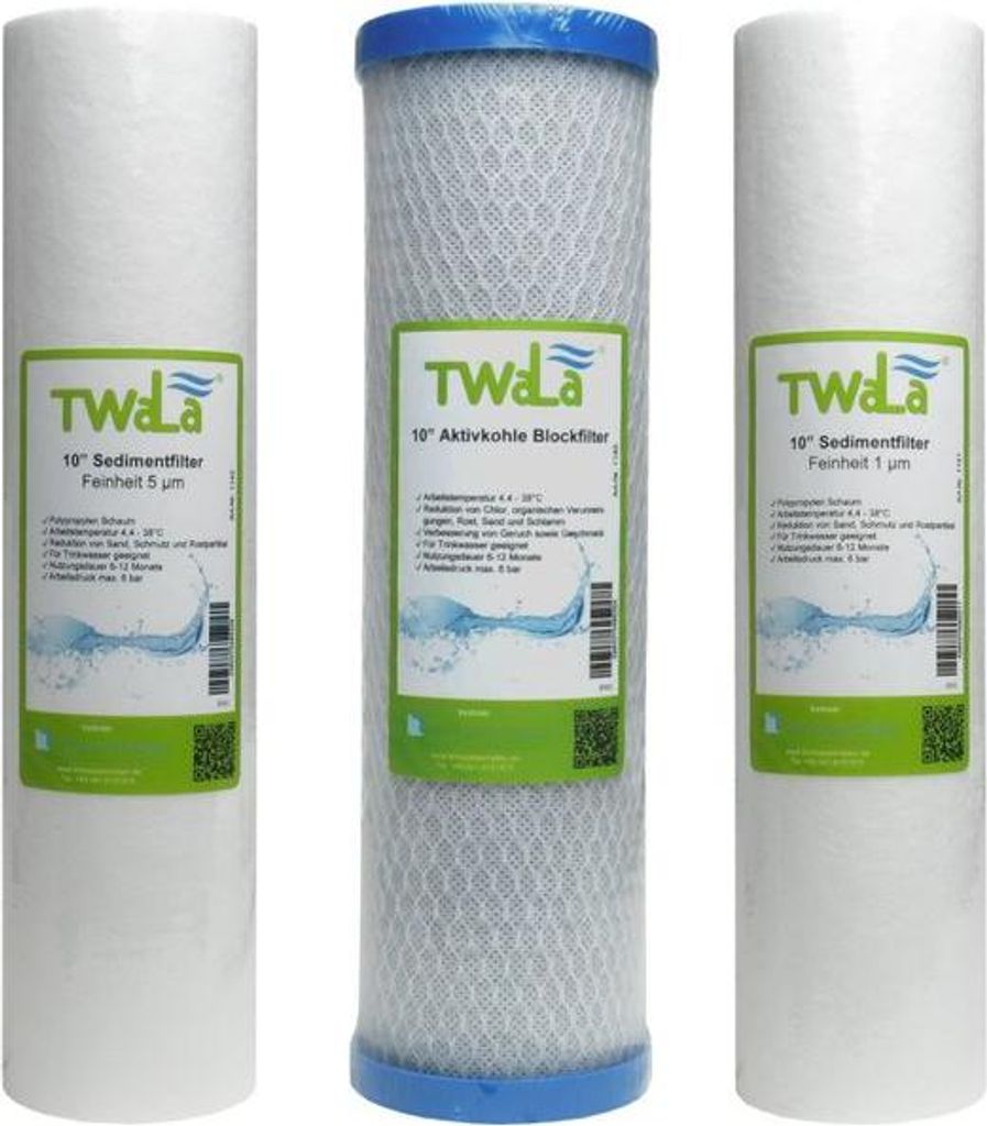 TWaLa 10' Filter Set 3-teilig Trinkwasser Filter für RO Umkehrosmose, Brunnenwasser, Wasserfilter
