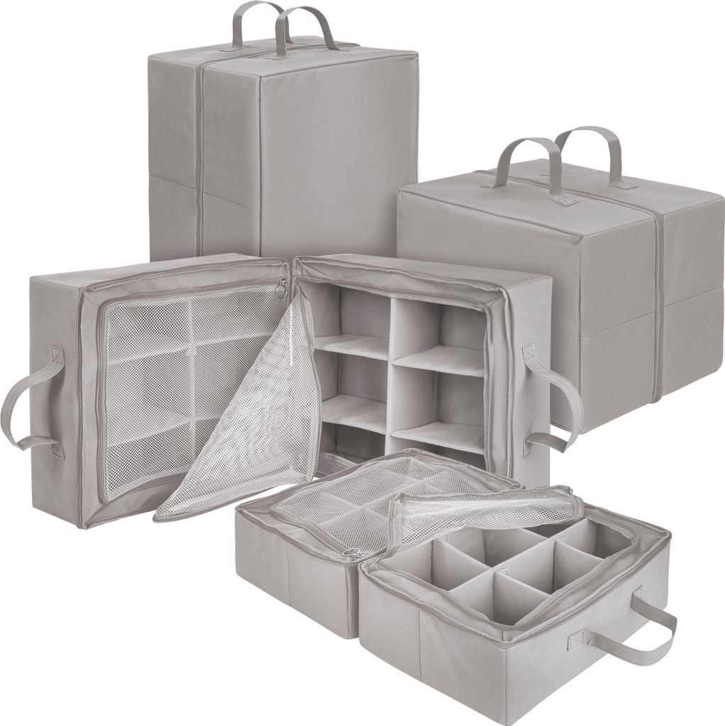 ONVAYA Aufbewahrungsbox Set zweiteilig | grau | 1x groß 1x klein | Organizer-Box für Kleidung, Schuhe, Kinderzimmer oder Badezimmer | Aufbewahr...