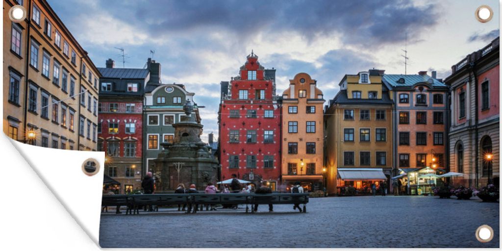 MuchoWow 80x40 cm Outdoor-Poster Gartendeko Sichtschutz Garten Poster für den Garten Stortorget-Platz in Gamla Stan in Schweden