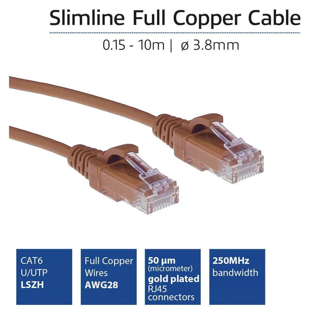 Cavo Patch ACT DC9207 Cat6 Slimline 7m Marrone LSZH U/UTP per Datacenter - 3