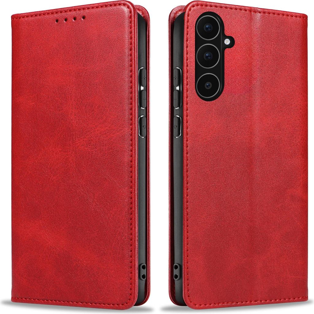 Handyhülle für Samsung Galaxy A56 5G Kunstleder Flip Cover Hülle Handytasche Case Kartenfach Farbe: Rot