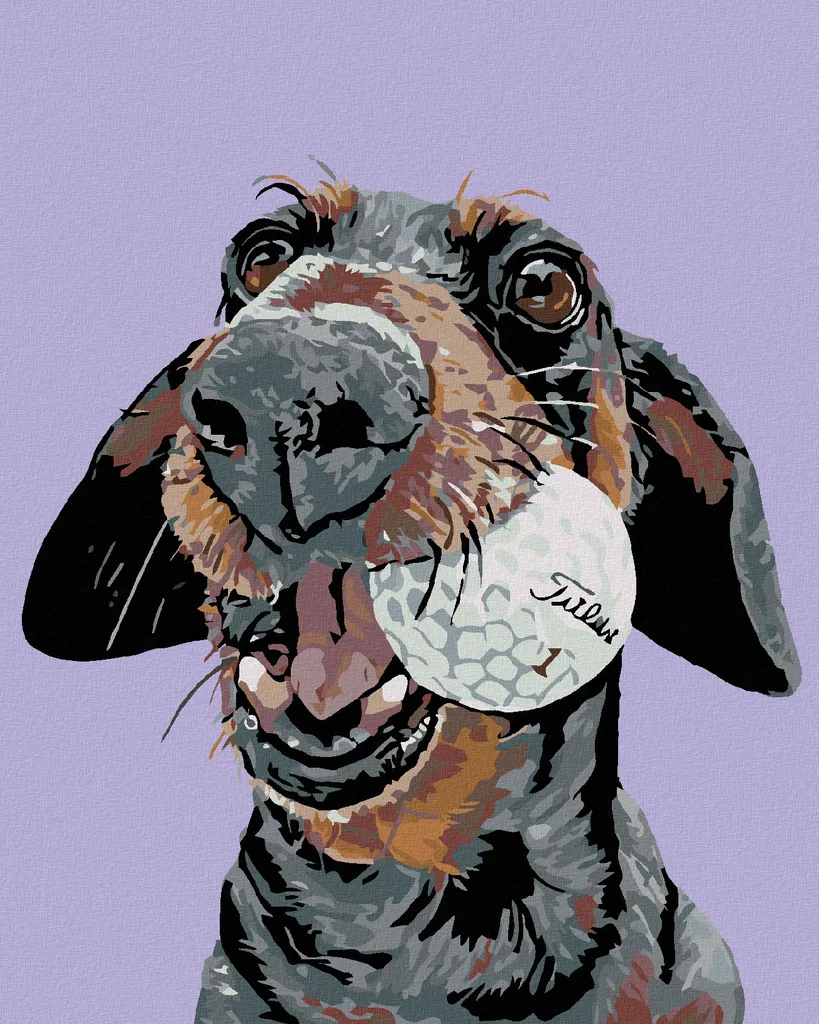 Zuty - Pittura con diamanti - PES CON PALLA DA GOLF, 40x50 cm, senza cornice e senza tela tesa