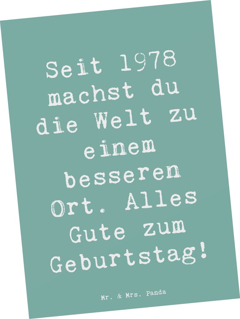 Mr. & Mrs. Panda Postkarte Spruch 1978 Geburtstag - Meeresbrise - Geschenk, 45., Alter, 70er Jahre, Happy Birthday, Geburtstagsgeschenk, bildkarte,...