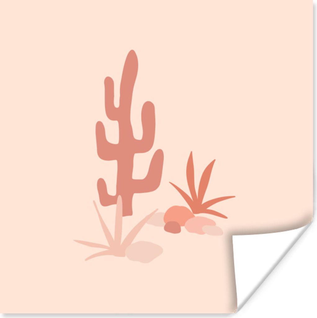 MuchoWow Poster Kaktus - Rosa - Abstrakt 100x100 cm - Babyzimmer