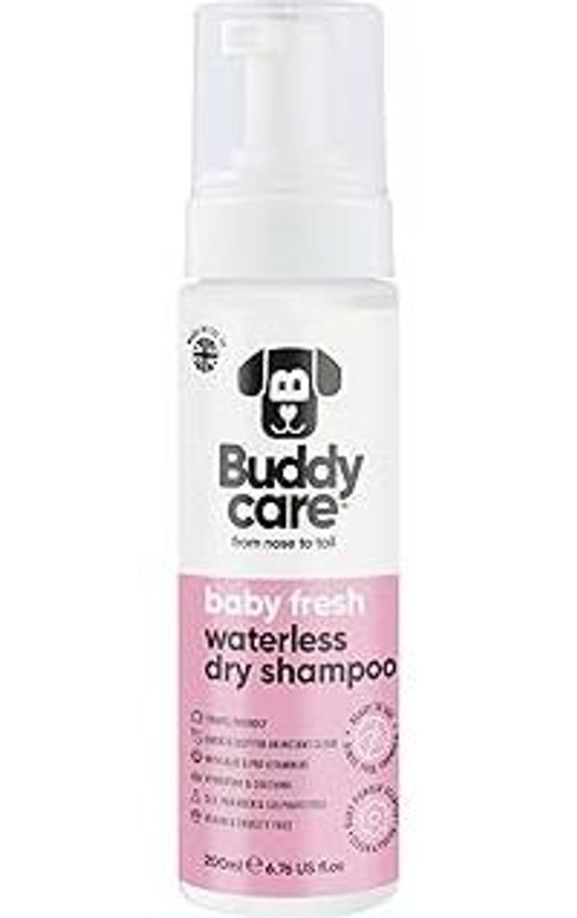 Buddycare Wasserloses Trockenshampoo für Hunde (200 ml) – Babyfrischer Duft, für empfindliche Haut, natürliches Hunde-Trockenshampoo ohne Auss...