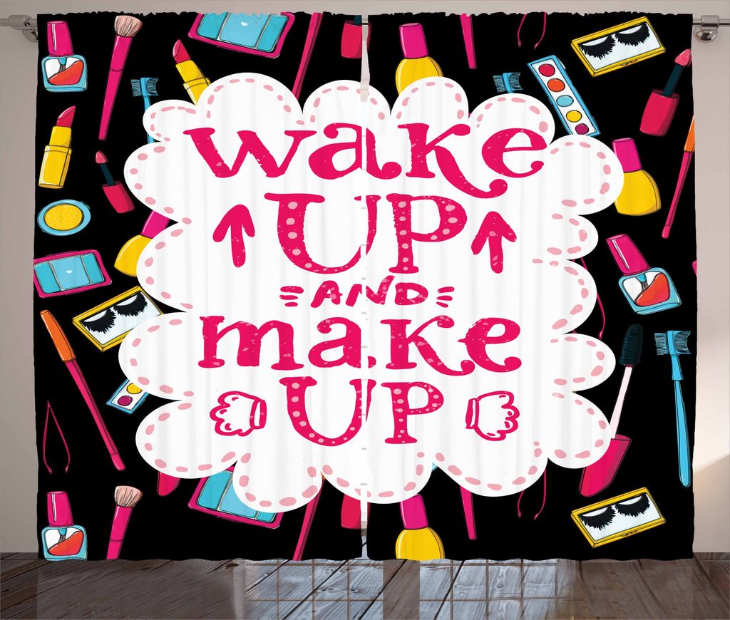 ABAKUHAUS Zitat Rustikaler Vorhang, Witty Wake Make, Wohnzimmer Universalband Gardinen mit Schlaufen und Haken, 280 x 245 cm, Mehrfarbig