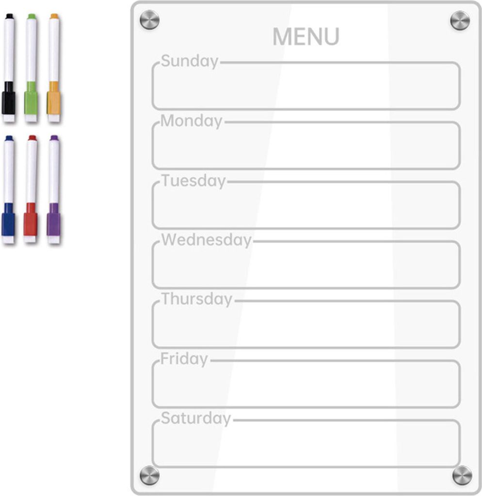 Acryl-Memoboard, magnetisches Wochenplaner-Schild mit 6 Whiteboard-Markern, löschbares Memo-Erinnerungs-Nachrichtenbrett