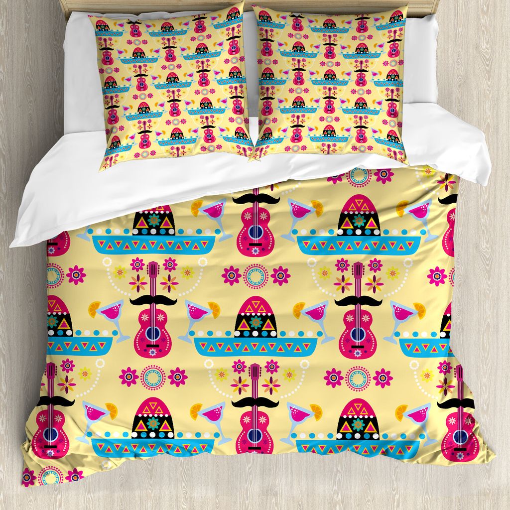 ABAKUHAUS Cinco de Mayo Bettbezug Set für Einzelbetten, Lustiges Gesicht, Milbensicher Allergiker geeignet mit Kissenbezug, 200 cm x 200 cm - 80 x...