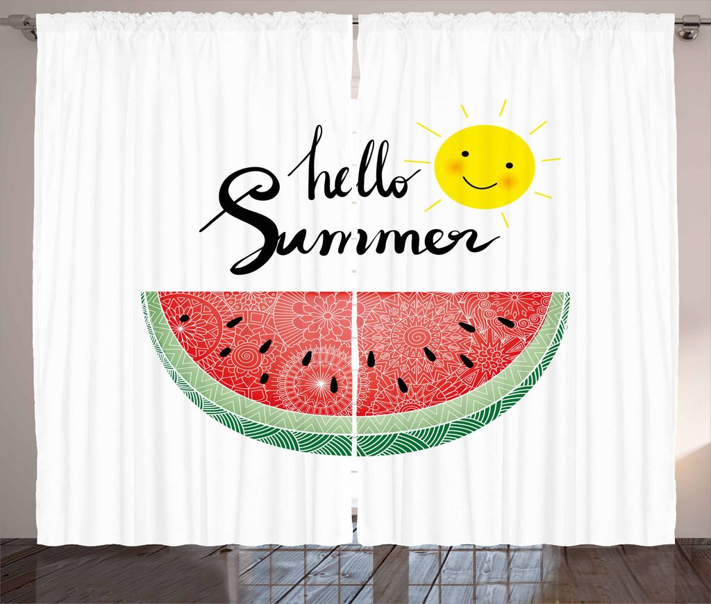 ABAKUHAUS Hallo Sommer Rustikaler Vorhang, Abstrakt Zentangle, Wohnzimmer Universalband Gardinen mit Schlaufen und Haken, 280 x 245 cm, Mehrfarbig