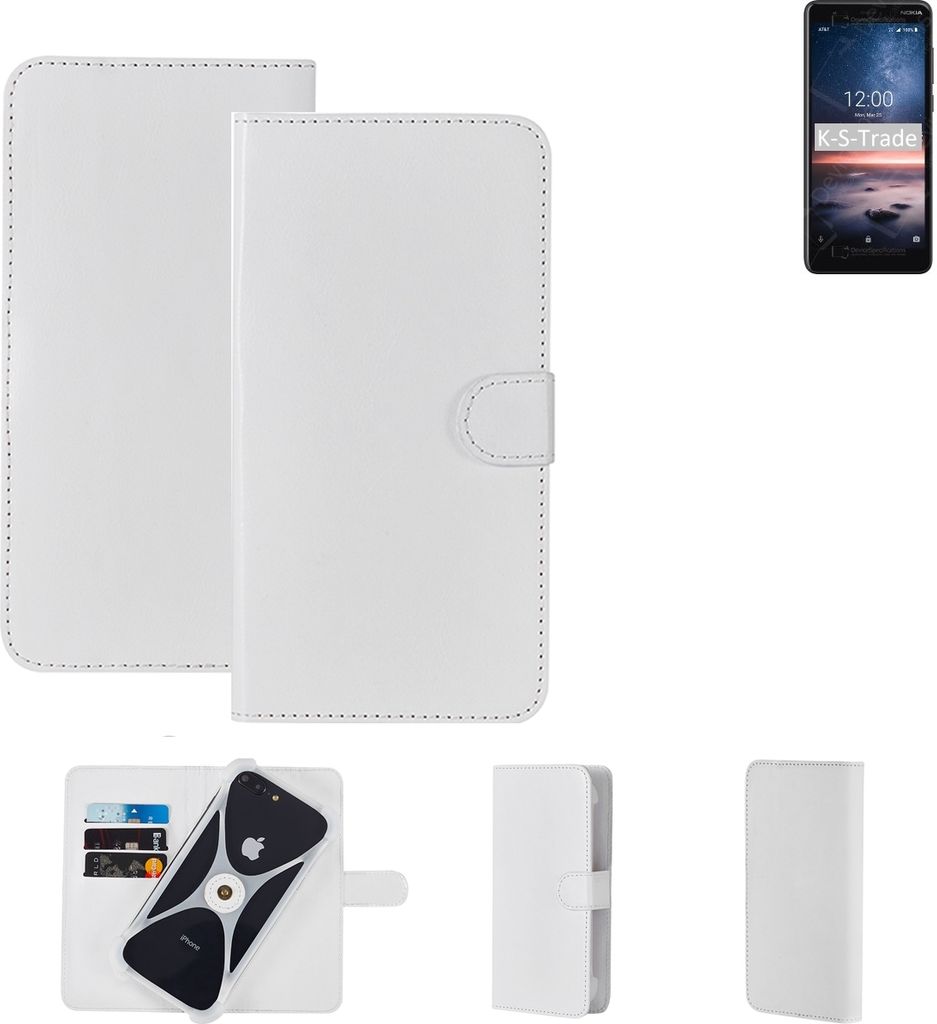 K-S-Trade Handy Hülle Schutz Hülle kompatibel mit Nokia 3.1 A Cover Case Bookstyle Bumper weiß 1x